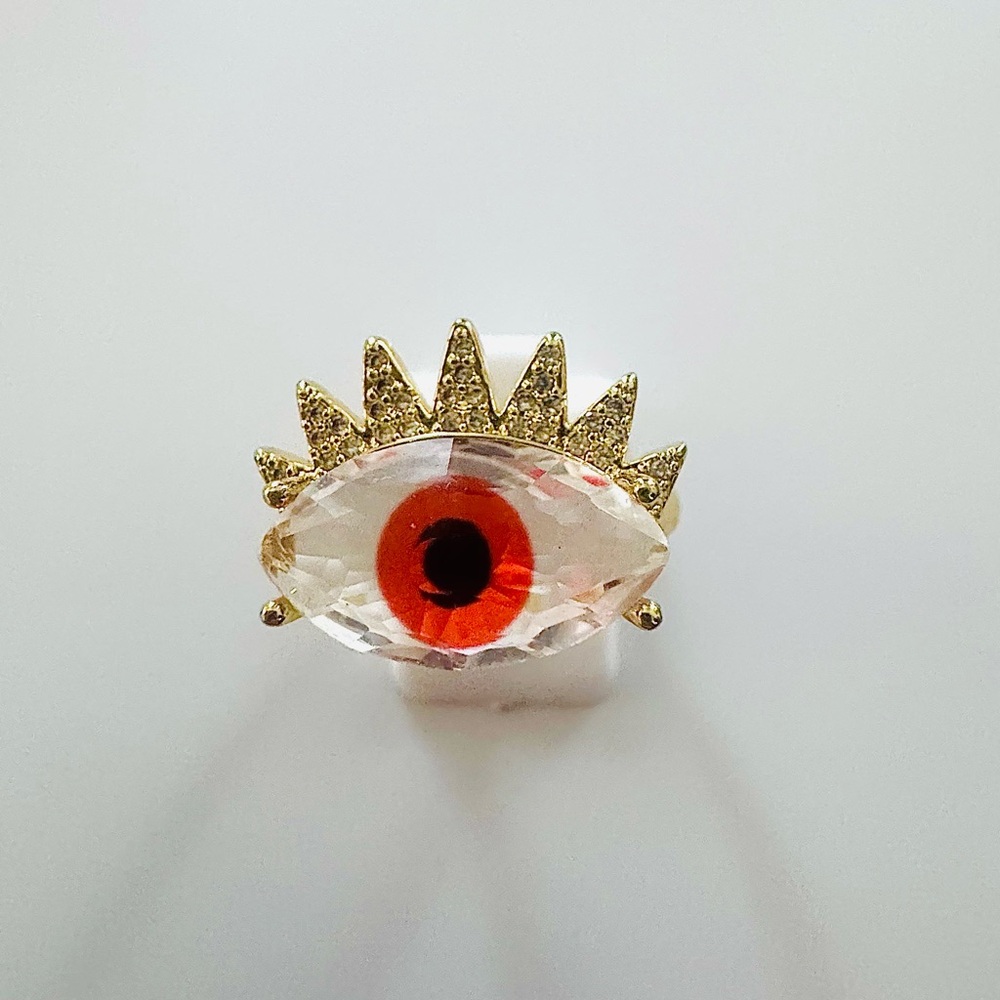 18K Gold Plated red Evil Eye Adjustable Ring. New Oro laminado